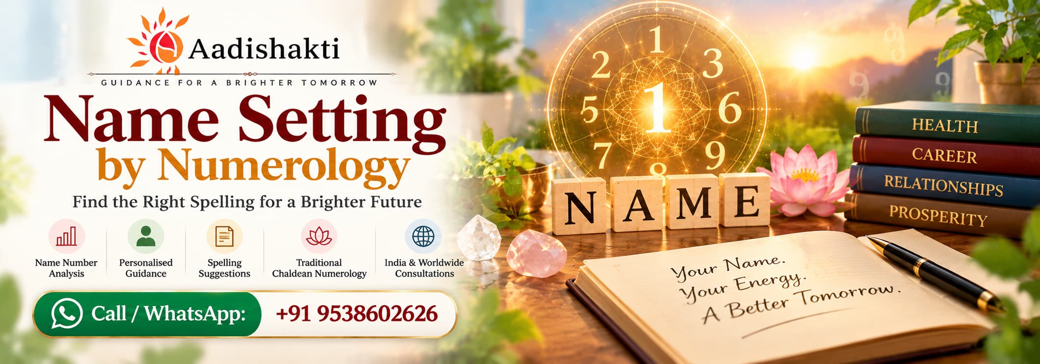 Name setting by numerology with spelling suggestions and Chaldean numerology guidance from Aadishakti