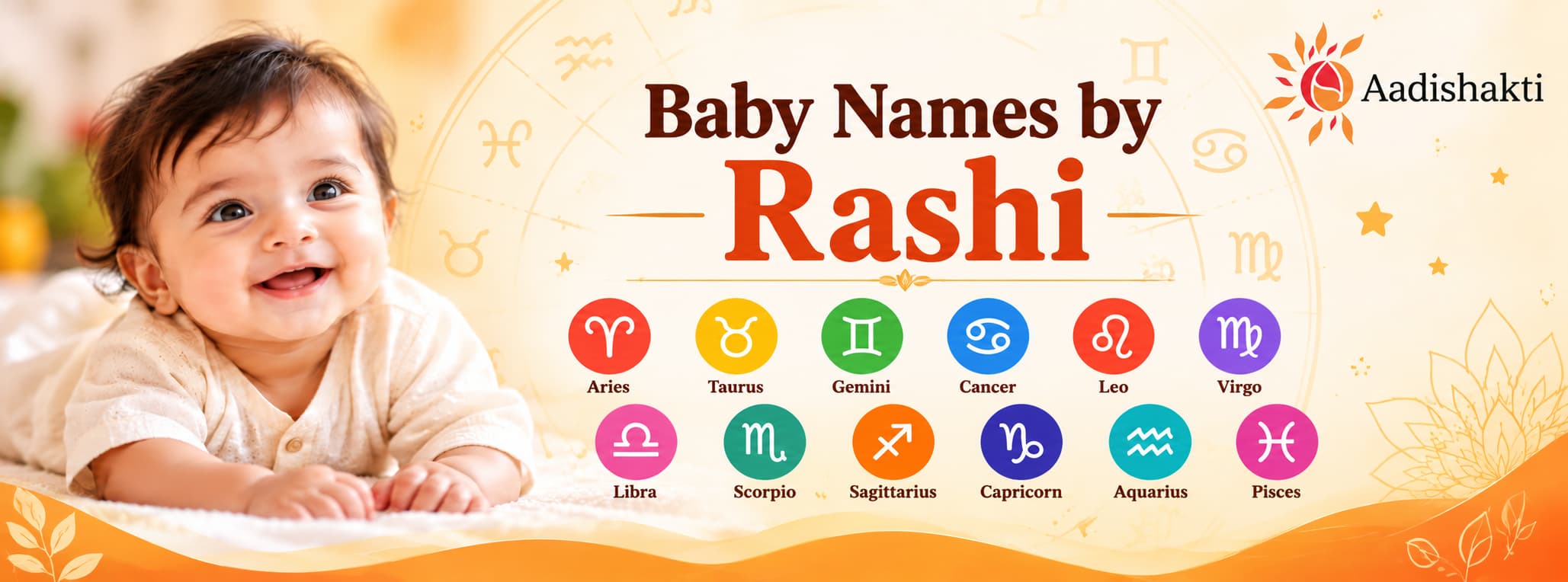 Baby names by Rashi featuring 12 zodiac signs – Aadishakti baby name directory