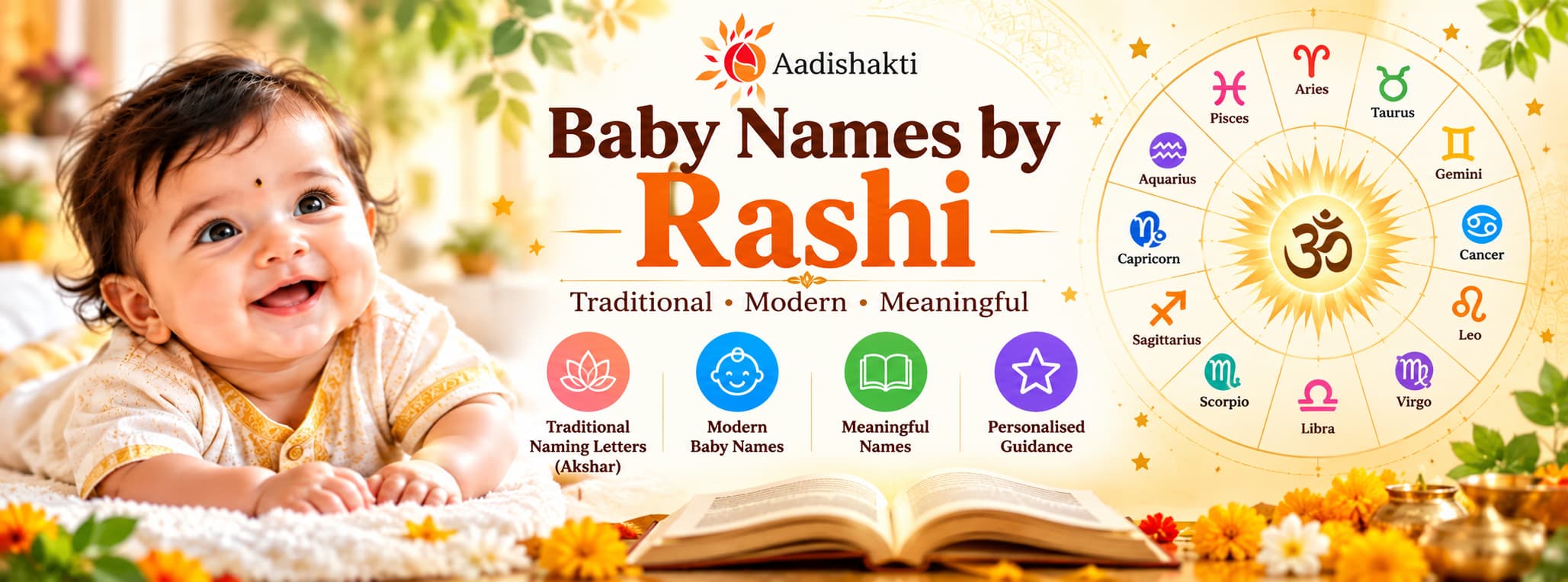 Baby names by Rashi with zodiac signs and traditional Hindu naming guidance – Aadishakti