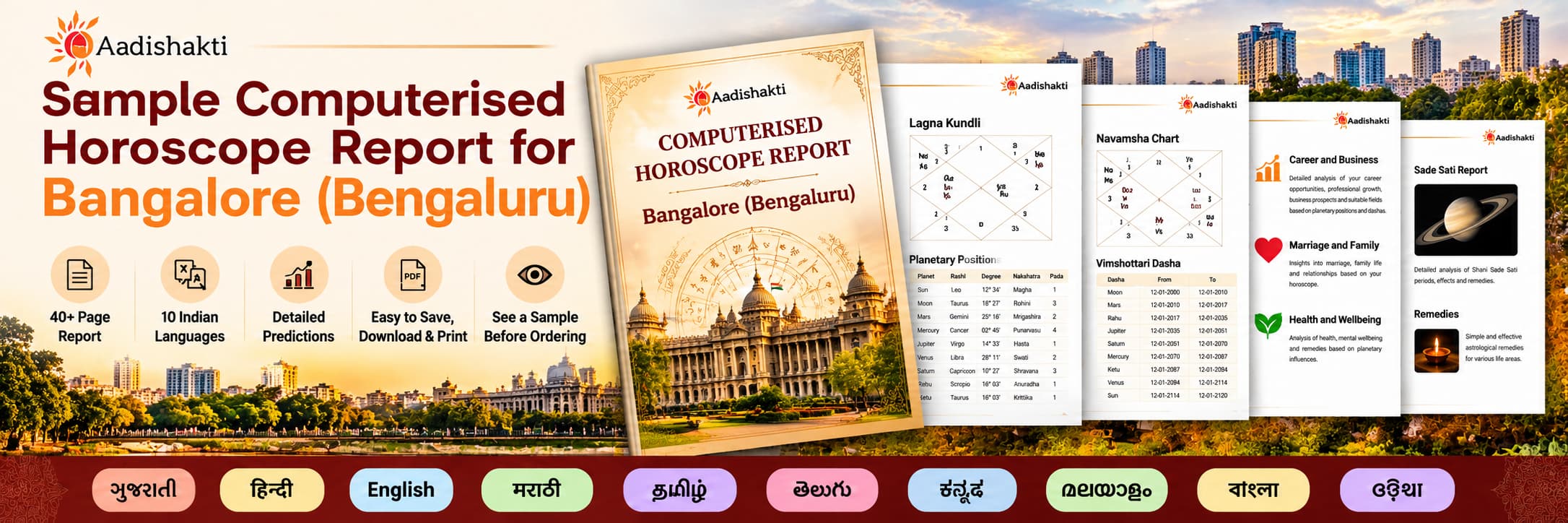 Sample Computerised Horoscope Report for Bangalore