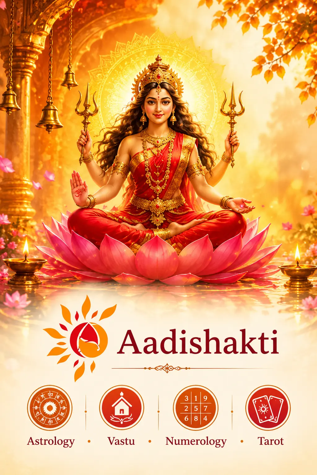 Aadishakti Goddess Lakshmi banner with Astrology, Vastu, Numerology and Tarot