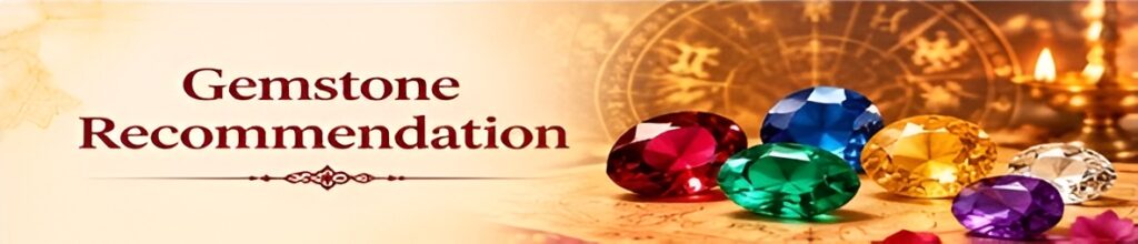 Gemstone recommendation with colourful gemstones and astrology chart